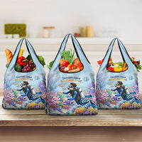 Fiji Taveuni Rainbow Reef Grocery Bag Scuba Diver Vibrant Undersea Coral Garden Watercolor TS04 3-pack One Size Blue - Polynesian Pride