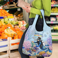 Fiji Taveuni Rainbow Reef Grocery Bag Scuba Diver Vibrant Undersea Coral Garden Watercolor TS04 - Polynesian Pride