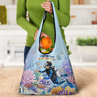 Fiji Taveuni Rainbow Reef Grocery Bag Scuba Diver Vibrant Undersea Coral Garden Watercolor TS04 - Polynesian Pride