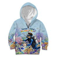 Fiji Taveuni Rainbow Reef Kid Hoodie Scuba Diver Vibrant Undersea Coral Garden Watercolor TS04 Zip Hoodie Blue - Polynesian Pride