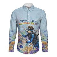 Fiji Taveuni Rainbow Reef Long Sleeve Button Shirt Scuba Diver Vibrant Undersea Coral Garden Watercolor TS04 Unisex Blue - Polynesian Pride