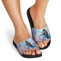 Fiji Taveuni Rainbow Reef Slide Sandals Scuba Diver Vibrant Undersea Coral Garden Watercolor TS04 - Polynesian Pride