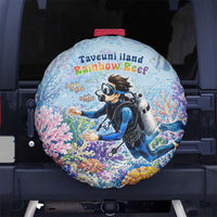 Fiji Taveuni Rainbow Reef Spare Tire Cover Scuba Diver Vibrant Undersea Coral Garden Watercolor TS04 No hole Blue - Polynesian Pride