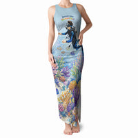Fiji Taveuni Rainbow Reef Tank Maxi Dress Scuba Diver Vibrant Undersea Coral Garden Watercolor TS04 Women Blue - Polynesian Pride