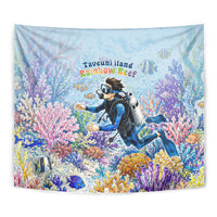 Fiji Taveuni Rainbow Reef Tapestry Scuba Diver Vibrant Undersea Coral Garden Watercolor TS04 - Polynesian Pride