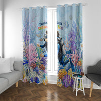 Fiji Taveuni Rainbow Reef Window Curtain Scuba Diver Vibrant Undersea Coral Garden Watercolor
