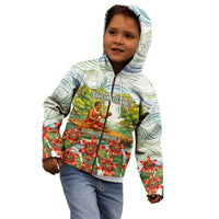 Fiji Taveuni Island Dateline Crossing Kid Hoodie Tropical Cultural Landscape With Tagimoucia Floral Pattern TS04 - Polynesian Pride