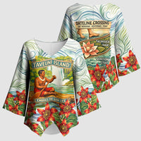 Fiji Taveuni Island Dateline Crossing Kimono Sleeve Blouse Tropical Cultural Landscape With Tagimoucia Floral Pattern TS04 - Polynesian Pride