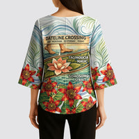 Fiji Taveuni Island Dateline Crossing Kimono Sleeve Blouse Tropical Cultural Landscape With Tagimoucia Floral Pattern TS04 - Polynesian Pride