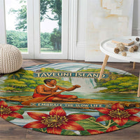 Fiji Taveuni Island Dateline Crossing Round Carpet Tropical Cultural Landscape With Tagimoucia Floral Pattern TS04 - Polynesian Pride