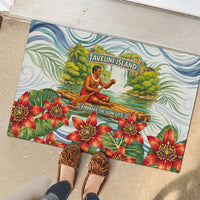Fiji Taveuni Island Dateline Crossing Rubber Doormat Tropical Cultural Landscape With Tagimoucia Floral Pattern TS04 - Polynesian Pride