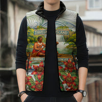 Fiji Taveuni Island Dateline Crossing Sleeveless Puffer Jacket Tropical Cultural Landscape With Tagimoucia Floral Pattern TS04 - Polynesian Pride