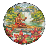 Fiji Taveuni Island Dateline Crossing Spare Tire Cover Tropical Cultural Landscape With Tagimoucia Floral Pattern TS04 - Polynesian Pride