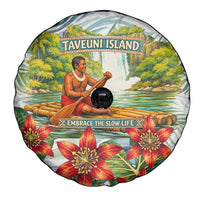 Fiji Taveuni Island Dateline Crossing Spare Tire Cover Tropical Cultural Landscape With Tagimoucia Floral Pattern TS04 - Polynesian Pride
