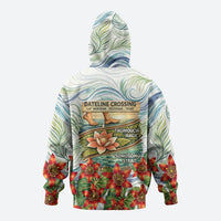 Fiji Taveuni Island Dateline Crossing Zip Hoodie Tropical Cultural Landscape With Tagimoucia Floral Pattern TS04 - Polynesian Pride