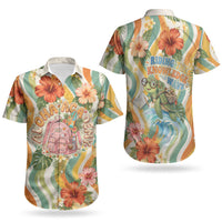 Hawaii Aloha Academy Back To School Couples Matching Short Sleeve Bodycon Dress and Hawaiian Shirt Sea Turtle Tropical Hibiscus Flowers Retro Psychedelic TS04 - Polynesian Pride