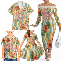 Hawaii Aloha Academy Back To School Family Matching Off The Shoulder Long Sleeve Dress and Hawaiian Shirt Sea Turtle Tropical Hibiscus Flowers Retro Psychedelic TS04 - Polynesian Pride