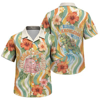 Hawaii Aloha Academy Back To School Family Matching Off The Shoulder Long Sleeve Dress and Hawaiian Shirt Sea Turtle Tropical Hibiscus Flowers Retro Psychedelic TS04 Son's Shirt Orange Green - Polynesian Pride
