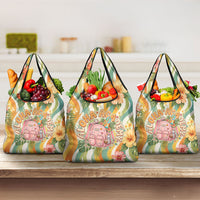 Hawaii Aloha Academy Back To School Grocery Bag Sea Turtle Tropical Hibiscus Flowers Retro Psychedelic TS04 3-pack One Size Orange Green - Polynesian Pride