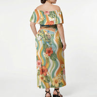 Hawaii Aloha Academy Back To School Off Shoulder Maxi Dress Sea Turtle Tropical Hibiscus Flowers Retro Psychedelic TS04 - Polynesian Pride