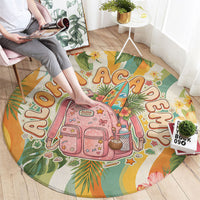 Hawaii Aloha Academy Back To School Round Carpet Sea Turtle Tropical Hibiscus Flowers Retro Psychedelic