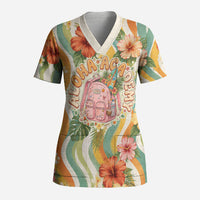 Hawaii Aloha Academy Back To School Scrub Top Sea Turtle Tropical Hibiscus Flowers Retro Psychedelic TS04 Adult Orange Green - Polynesian Pride