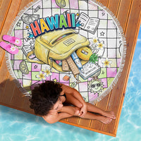 Hawaii Cruising Back To School Beach Blanket Grid Pattern With School Bag And Vintage Surf Van