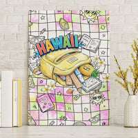 Hawaii Cruising Back To School Canvas Wall Art Grid Pattern With School Bag And Vintage Surf Van TS04 Without Frame White Yellow - Polynesian Pride