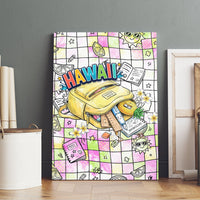 Hawaii Cruising Back To School Canvas Wall Art Grid Pattern With School Bag And Vintage Surf Van TS04 - Polynesian Pride
