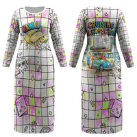 Hawaii Cruising Back To School Couples Matching Long Sleeve Bodycon Dress and Hawaiian Shirt Grid Pattern With School Bag And Vintage Surf Van TS04 - Polynesian Pride