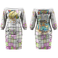 Hawaii Cruising Back To School Couples Matching Off The Shoulder Long Sleeve Dress and Hawaiian Shirt Grid Pattern With School Bag And Vintage Surf Van TS04 - Polynesian Pride