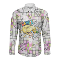 Hawaii Cruising Back To School Long Sleeve Button Shirt Grid Pattern With School Bag And Vintage Surf Van TS04 Unisex White Yellow - Polynesian Pride