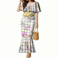 Hawaii Cruising Back To School Mermaid Dress Grid Pattern With School Bag And Vintage Surf Van TS04 Women White Yellow - Polynesian Pride
