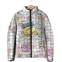 Hawaii Cruising Back To School Padded Jacket Grid Pattern With School Bag And Vintage Surf Van TS04 - Polynesian Pride