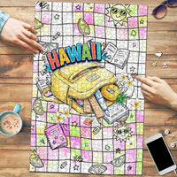 Hawaii Cruising Back To School Puzzle Grid Pattern With School Bag And Vintage Surf Van TS04 White Yellow - Polynesian Pride