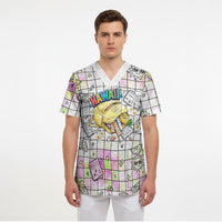 Hawaii Cruising Back To School Scrub Top Grid Pattern With School Bag And Vintage Surf Van TS04 - Polynesian Pride