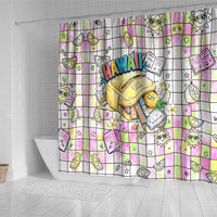 Hawaii Cruising Back To School Shower Curtain Grid Pattern With School Bag And Vintage Surf Van TS04 - Polynesian Pride