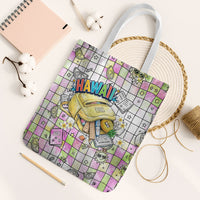 Hawaii Cruising Back To School Tote Bag Grid Pattern With School Bag And Vintage Surf Van TS04 White Strap One Size White Yellow - Polynesian Pride