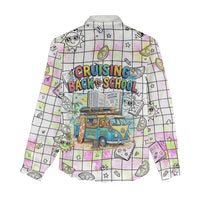 Hawaii Cruising Back To School Women Casual Shirt Grid Pattern With School Bag And Vintage Surf Van TS04 - Polynesian Pride