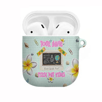 Personalized Hawaii Back To School Dolphin AirPods Case Grid Notebook Background With Dolphin Mascot And Plumeria Flowers TS04 Green White - Polynesian Pride