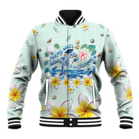 Personalized Hawaii Back To School Dolphin Baseball Jacket Grid Notebook Background With Dolphin Mascot And Plumeria Flowers TS04 Unisex Green White - Polynesian Pride