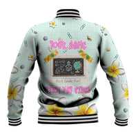 Personalized Hawaii Back To School Dolphin Baseball Jacket Grid Notebook Background With Dolphin Mascot And Plumeria Flowers TS04 - Polynesian Pride