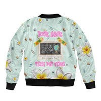 Personalized Hawaii Back To School Dolphin Bomber Jacket Grid Notebook Background With Dolphin Mascot And Plumeria Flowers TS04 - Polynesian Pride