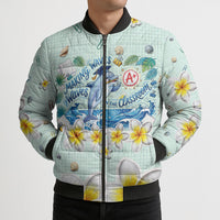 Personalized Hawaii Back To School Dolphin Bomber Puffer Jacket Grid Notebook Background With Dolphin Mascot And Plumeria Flowers TS04 - Polynesian Pride