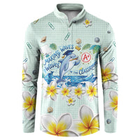 Personalized Hawaii Back To School Dolphin Button Sweatshirt Grid Notebook Background With Dolphin Mascot And Plumeria Flowers TS04 Green White - Polynesian Pride