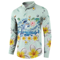 Personalized Hawaii Back To School Dolphin Button Sweatshirt Grid Notebook Background With Dolphin Mascot And Plumeria Flowers TS04 - Polynesian Pride