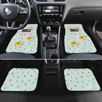 Personalized Hawaii Back To School Dolphin Car Mats Grid Notebook Background With Dolphin Mascot And Plumeria Flowers TS04 Set 4pcs Green White - Polynesian Pride