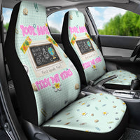 Personalized Hawaii Back To School Dolphin Car Seat Cover Grid Notebook Background With Dolphin Mascot And Plumeria Flowers TS04 - Polynesian Pride