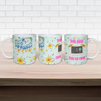 Personalized Hawaii Back To School Dolphin Ceramic Mug Grid Notebook Background With Dolphin Mascot And Plumeria Flowers TS04 - Polynesian Pride