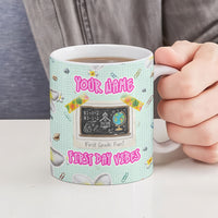Personalized Hawaii Back To School Dolphin Ceramic Mug Grid Notebook Background With Dolphin Mascot And Plumeria Flowers TS04 - Polynesian Pride